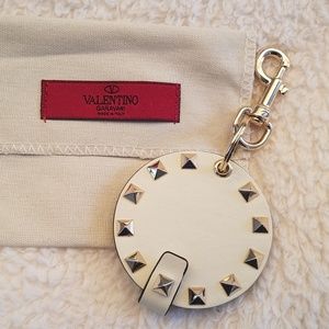 Auth Valentino Rockstud mirror bag charm Ivory